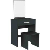 Vida Designs Isla Dressing Table Mirror & Stool Vanity Set 1 Drawer Makeup Dresser Storage Desk Black
