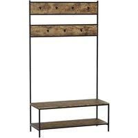 Vida Designs Brooklyn Hallway Unit Freestanding Coat Hanger Shoe Rack Storage Bench, Dark Wood