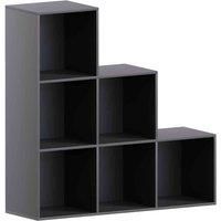 Vida Designs Durham 6 Cube Staircase Storage Bookcase Shelving Display Unit Black & Set Of 3 Cube Staircase Storage Basket White