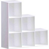 Vida Designs Durham 6 Cube Staircase Storage Bookcase Shelving Display Unit White & Set Of 3 Cube Staircase Storage Basket White