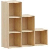 Vida Designs Durham 6 Cube Staircase Storage Bookcase Shelving Display Unit Oak & Set Of 3 Cube Staircase Storage Basket Grey