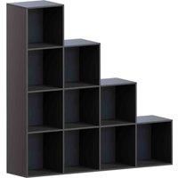 Vida Designs Durham 10 Cube Staircase Storage Bookcase Shelving Display Unit Black & Set Of 5 Cube Staircase Storage Basket Grey