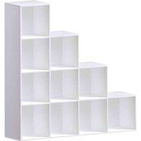 Vida Designs Durham 10 Cube Staircase Storage Bookcase Shelving Display Unit White & Set Of 5 Cube Staircase Storage Basket Grey