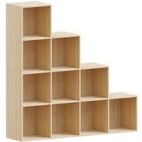Vida Designs Durham 10 Cube Staircase Storage Bookcase Shelving Display Unit Oak & Set Of 5 Cube Staircase Storage Basket White