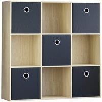 Vida Designs Durham 3x3 Cube Storage Unit with Oak & Cube Storage Basket Set of 5 - Black, black