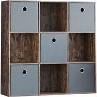 Vida Designs Durham 3x3 Cube Storage Unit with Dark Wood & Cube Storage Basket Set of 5 - Grey, Grey