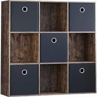 Vida Designs Durham 3x3 Cube Storage Unit with Dark Wood & Cube Storage Basket Set of 5 - Black, black