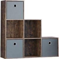 Vida Durham 6 Cube Staircase Storage Unit with Dark Wood & Cube Storage Basket Set of 3 - Grey, Grey
