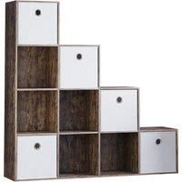 Vida Durham 10 Cube Staircase Storage Unit with Dark Wood & Cube Storage Basket Set of 5 - White, white