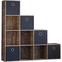 Vida Durham 10 Cube Staircase Storage Unit with Dark Wood & Cube Storage Basket Set of 5 - Black, black