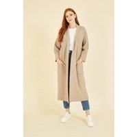 Oatmeal Knitted Maxi Cardigan With Pockets