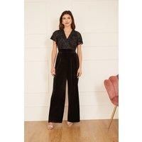 Black Sequin Embellished Velvet Jumpsuit With Angel Sleeves