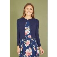 Yumi Navy Diamante Button Cropped Cardigan M Navy