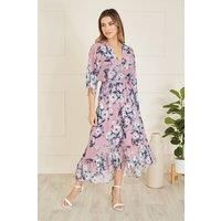 Yumi Blush Floral Kimono Dipped Hem Dress 10 Pink
