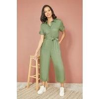 Green Twill Viscose Utility Jumpsuit