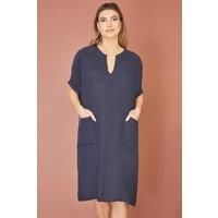 Navy Italian Linen Tunic With Front Pockets