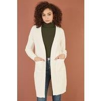 Ivory Cable Knit Edge to Edge Long Cardigan With Pockets