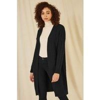 Yumi Black Cable Knit Edge to Edge Long Cardigan with Pockets S/M Black