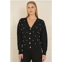 Yumi Black Pearl Cable Knit Cardigan S Black