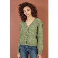 Green Twist Knit Button Up Cardigan