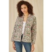 Yumi Women's Pink Floral Print Reversible Cotton Quilted Jacket | Size: 8