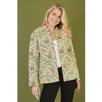 Yumi Yellow Floral Print Reversible Cotton Quilted Jacket 10 Yellow