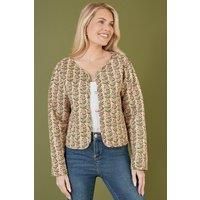 Blue Floral Print Reversible Cotton Cropped Quilted Jacket