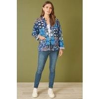 Blue Indian Patchwork Print Reversible Cotton Quilted Jacket