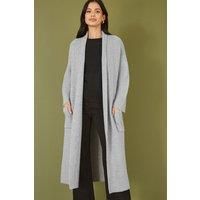 Grey Knitted Maxi Cardigan With Pockets
