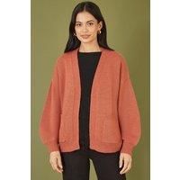 Rust Metallic Relaxed Slouchy Cardigan With Pockets