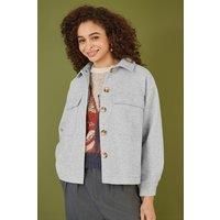Grey Woven Shacket With Oversize Pockets