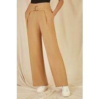 Brown Wide Leg trousers With Front Buckle Detail