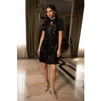 Yumi Black Big Sequin Tunic with Keyhole Neckline 8 Black