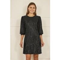 Black Sequin Tunic Dress With Balloon Sleeves