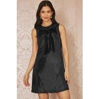 Black Sequin Bow Tunic Shift Dress