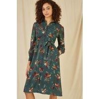 Green Recycled Fox Print Shirt Midi Dress