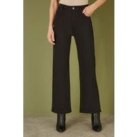Black Stretch Canvas Wide Leg High Waist Jeans
