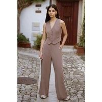 Brown Pin Stripe Wide Leg Trousers