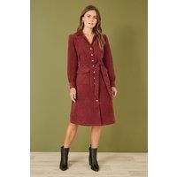 Yumi Burgundy Cord Midi Shirt Dress (UK, Numeric, 16, Regular, Regular, Burgundy)