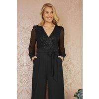 Black Sequin Jumpsuit With Long Sleeves