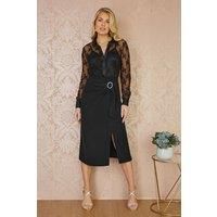 Yumi Black Diamante Buckle Faux Wrap Skirt with Split Hem 14 Black