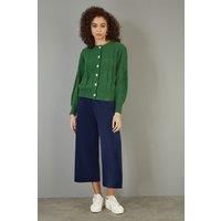 Navy Cord Cropped Wide Leg Trousers With Pockets