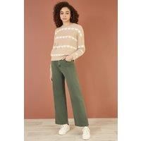 Green Stretch Canvas Wide Leg High Waist Jeans