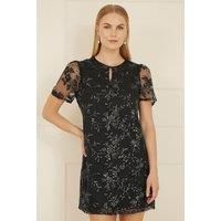 Black Sequin Embroidered Tunic Dress
