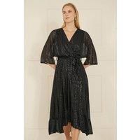 Yumi Women's Black Sequin Kimono Midi Wrap Dress | Size: 8