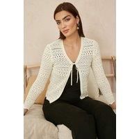 Ivory Crochet Tie Front Cardigan