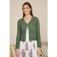 Green Crochet Tie Front Cardigan
