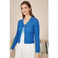 Blue Crochet Tie Front Cardigan