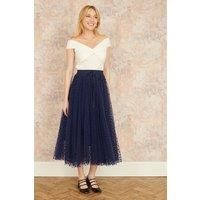 Navy Mesh Heart Print Tulle Skirt