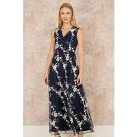 Yumi Navy Mesh Embroidered Maxi Dress